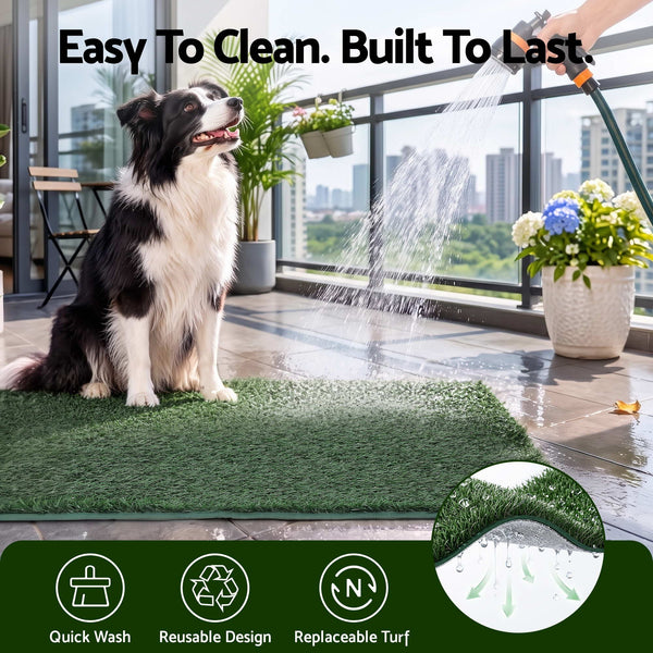 Prime Turf Foldable Dog Grass Potty Pad High Wall Tray for Apartment Balcony RV travel L Awezingly