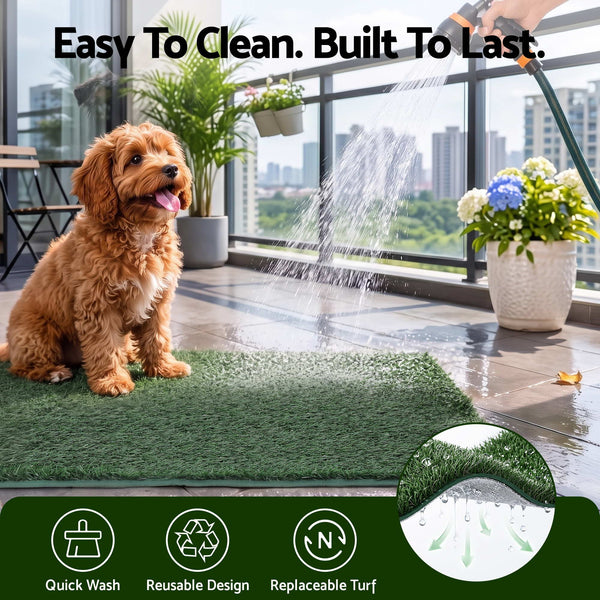 Prime Turf Foldable Dog Grass Potty Pad High Wall Tray for Apartment Balcony RV travel Awezingly
