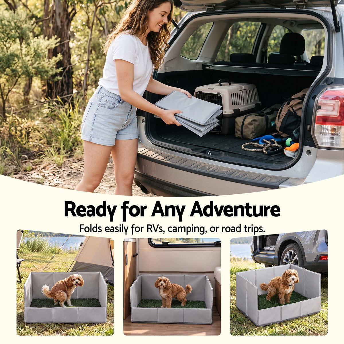 Prime Turf Foldable Dog Grass Potty Pad High Wall Tray for Apartment Balcony RV travel Awezingly