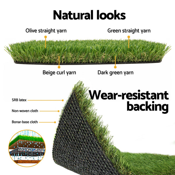 Primeturf Artificial Grass 30mm 2mx5m 50SQM Synthetic Fake Lawn Turf Plastic Plant 4-coloured Primeturf