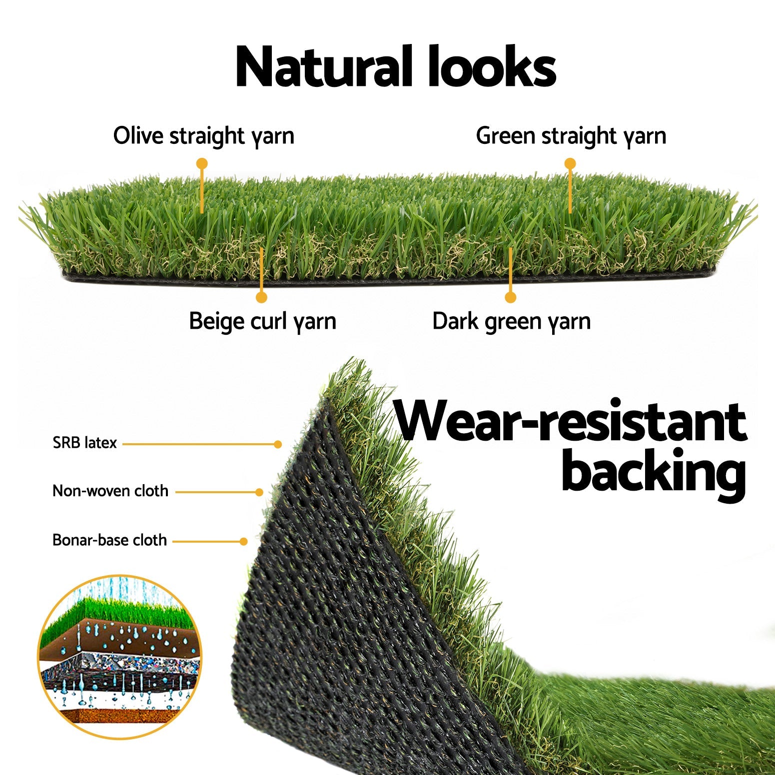Primeturf Artificial Grass 30mm 2mx5m 20SQM Synthetic Fake Lawn Turf Plastic Plant 4-coloured Primeturf