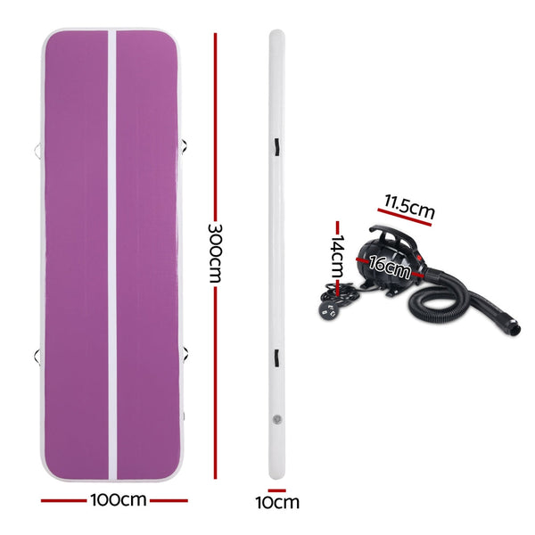 Everfit 3M Air Track Gymnastics Tumbling Exercise Yoga Mat W/ Pump Inflatable Purple Everfit
