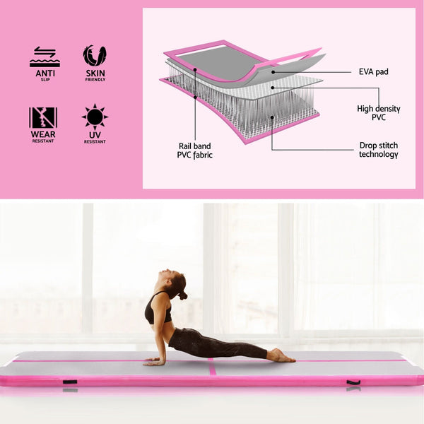 Everfit 4M Air Track Gymnastics Tumbling Exercise Cheerleading Mat Inflatable Pink Everfit