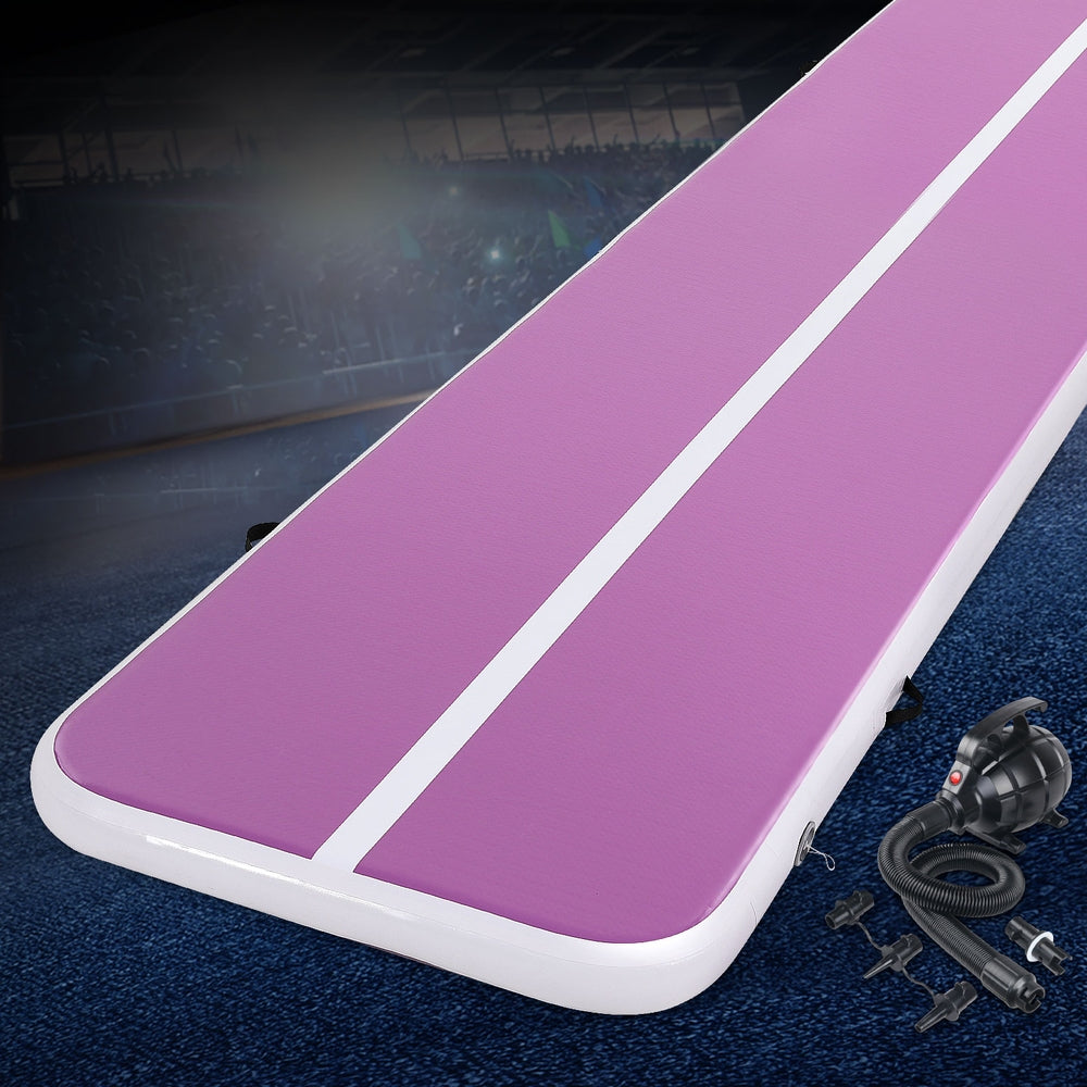 Everfit 4M Air Track Gymnastics Tumbling Exercise Yoga Mat W/ Pump Inflatable Purple Everfit