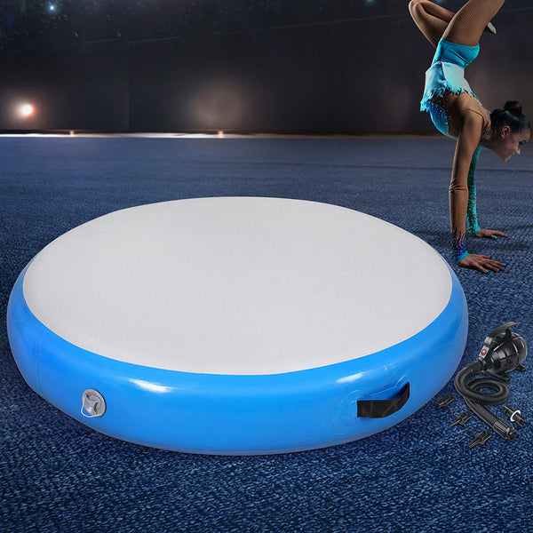 Everfit 1m Air Track Spot Inflatable Gymnastics Tumbling Mat Round W/ Pump Blue Everfit