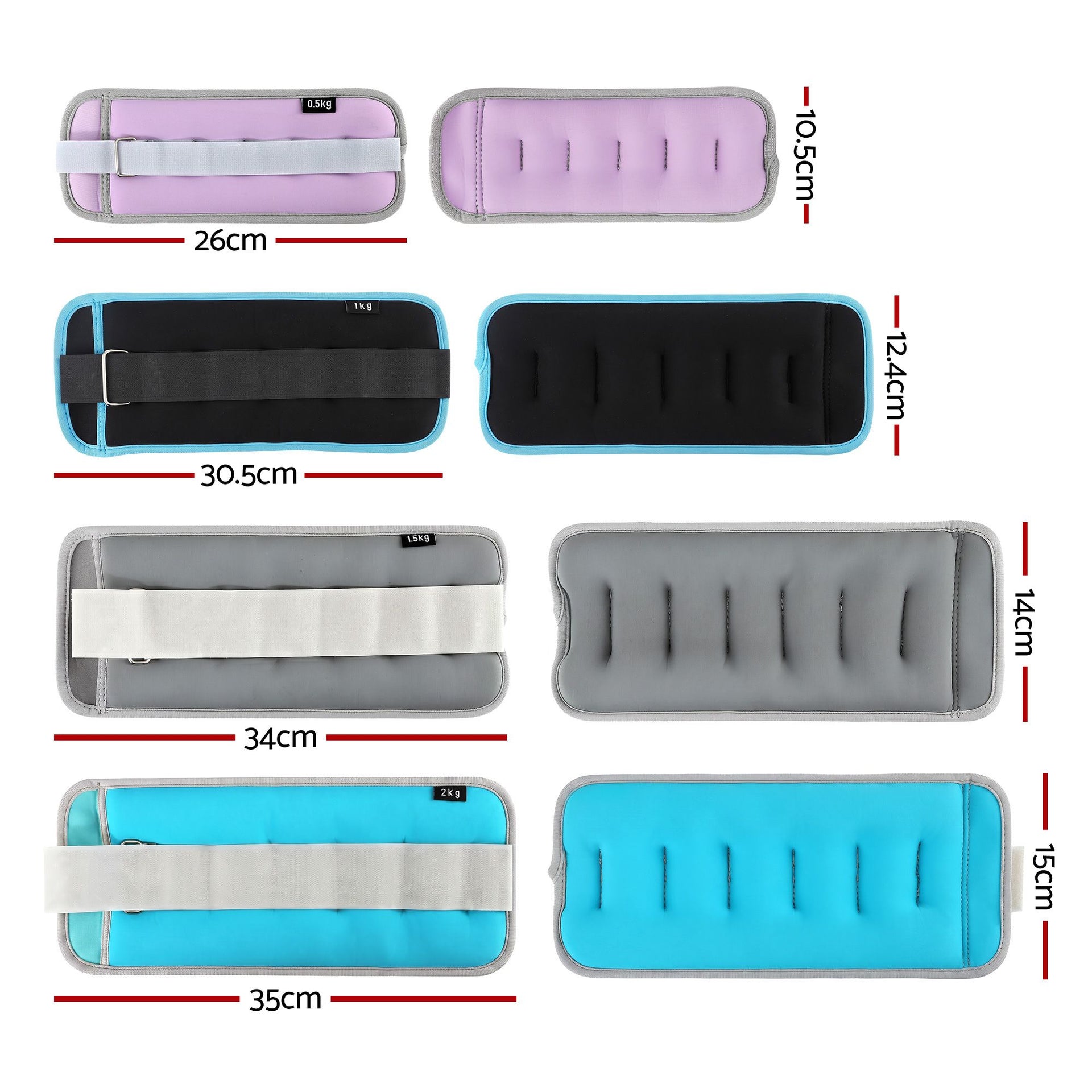 Everfit Ankle Wrist Weights for Women & Men, 4 Colors Set with 1 2 3 4kg Wearable Leg Arm Weights with Secure Fit for Walking, Running, Pilates, Home Fitness Everfit