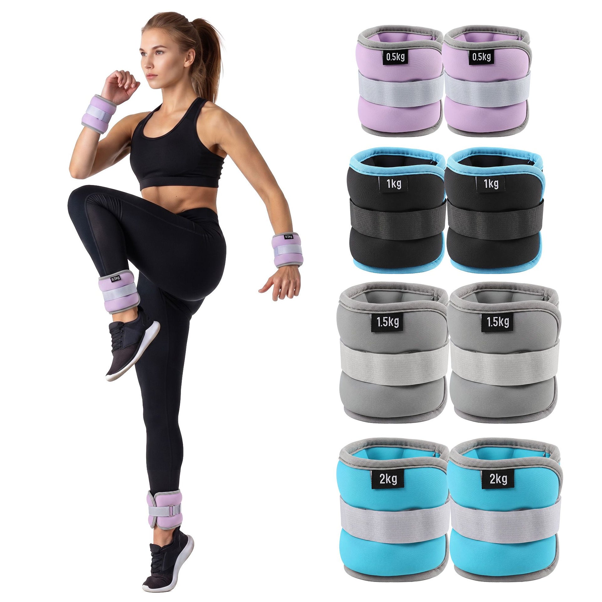 Everfit Ankle Wrist Weights for Women & Men, 4 Colors Set with 1 2 3 4kg Wearable Leg Arm Weights with Secure Fit for Walking, Running, Pilates, Home Fitness Everfit