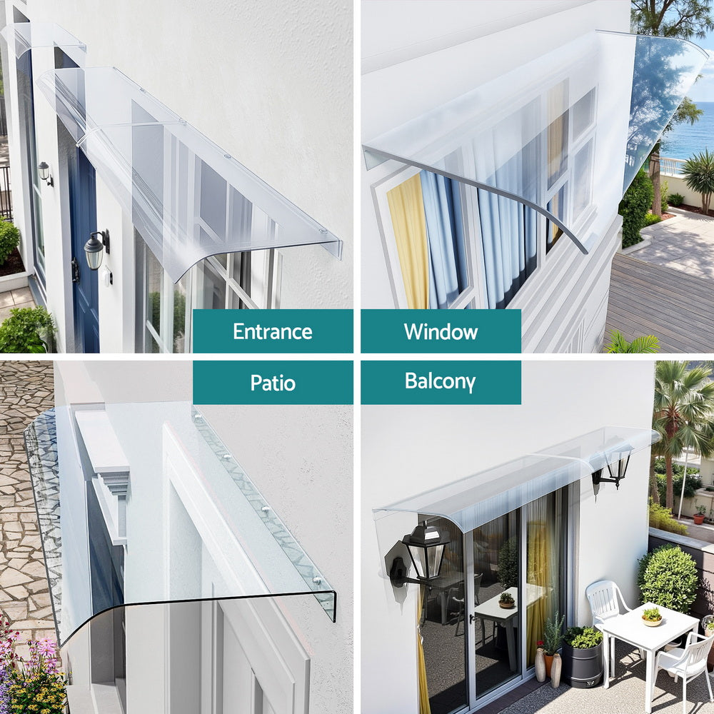 Instahut Window Door Awning 0.4mx1m Transparent Awezingly