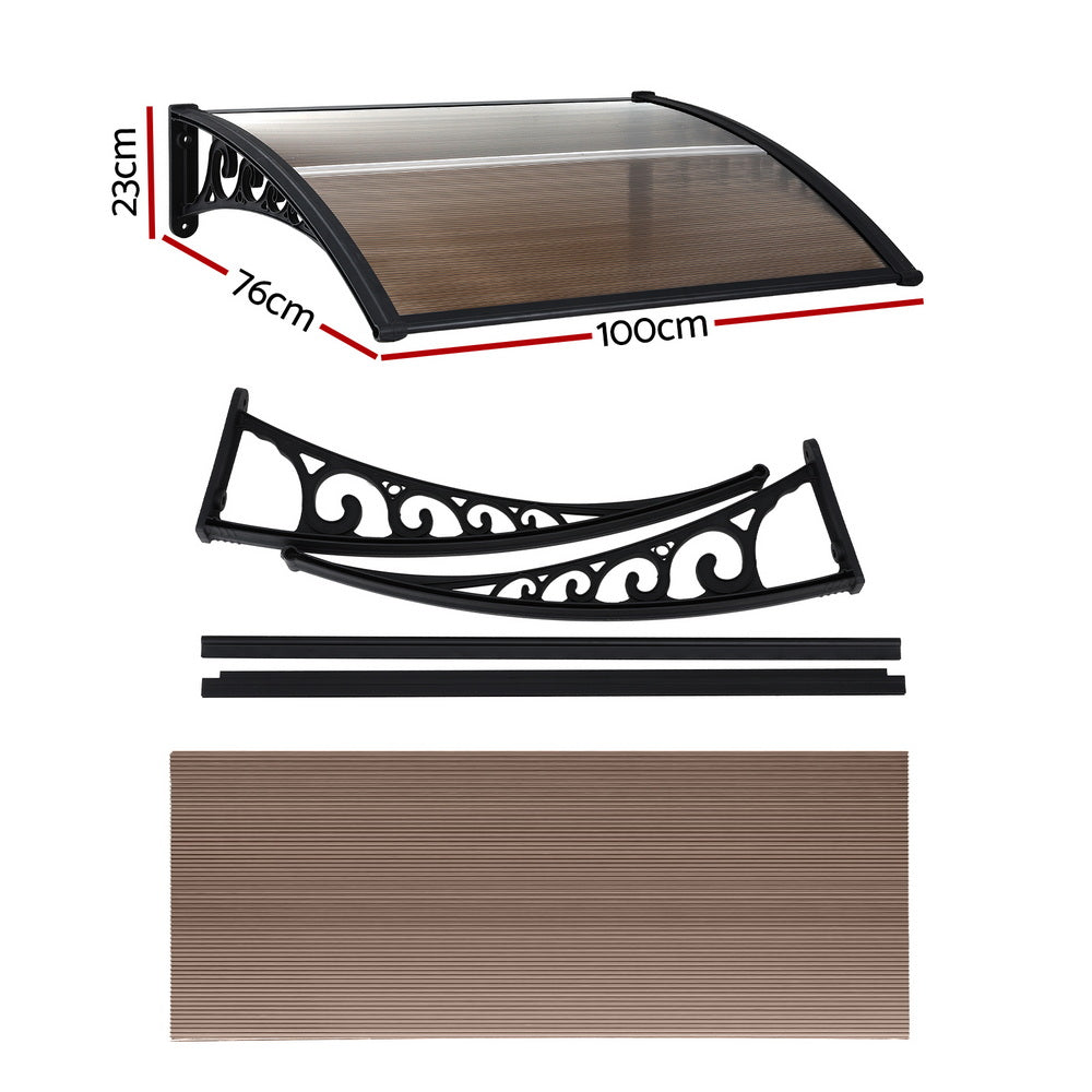 Instahut Window Door Awning 0.8mx1m Brown Awezingly