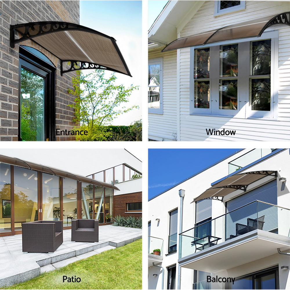 Instahut Window Door Awning 0.8mx1m Brown Awezingly