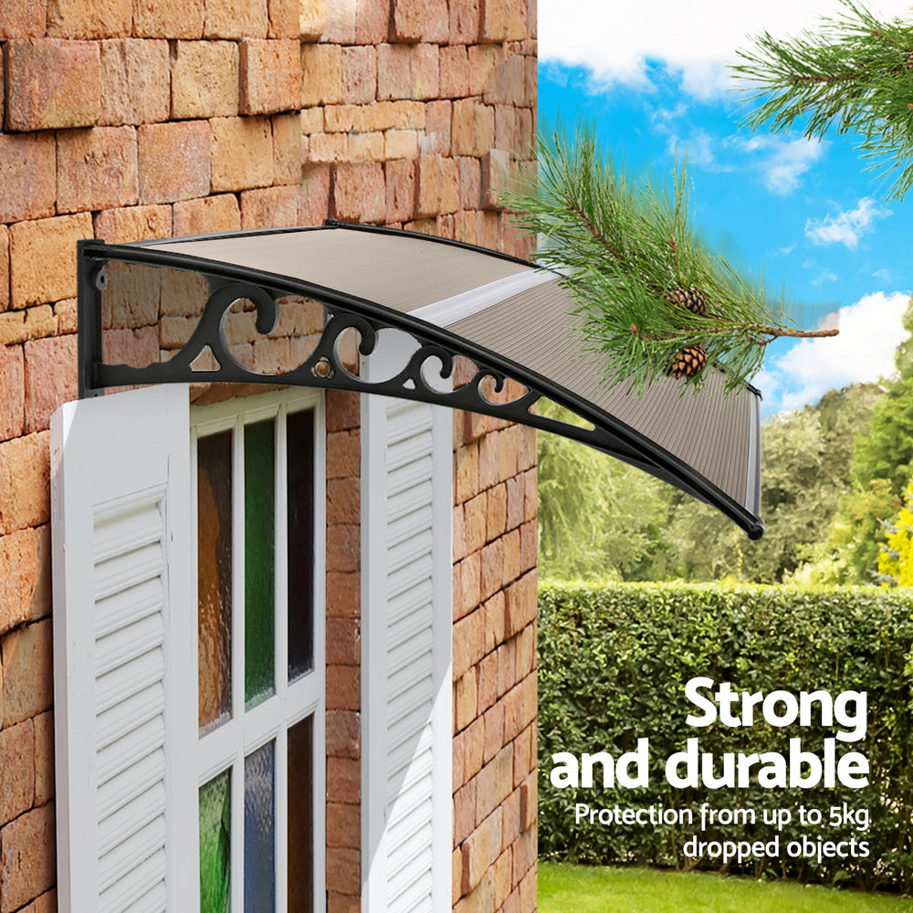 Instahut Window Door Awning 0.8mx1m Brown Awezingly