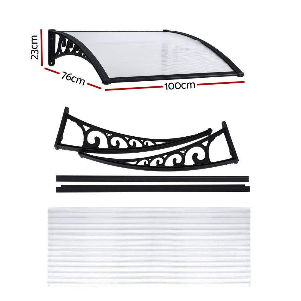 Instahut Window Door Awning 0.8mx1m Transparent Awezingly