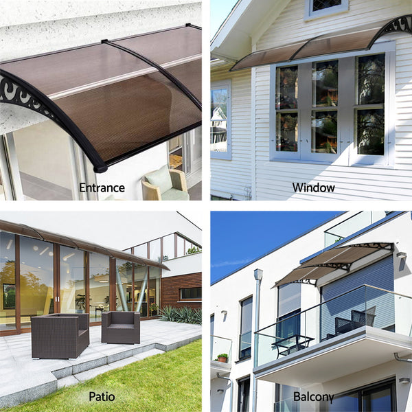 Instahut Window Door Awning 0.8mx2m Brown Awezingly