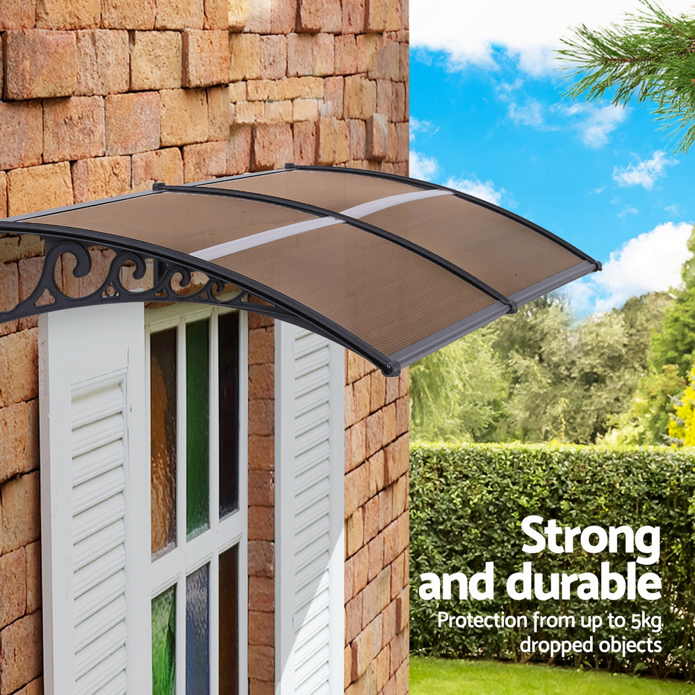 Instahut Window Door Awning 0.8mx2m Brown Awezingly