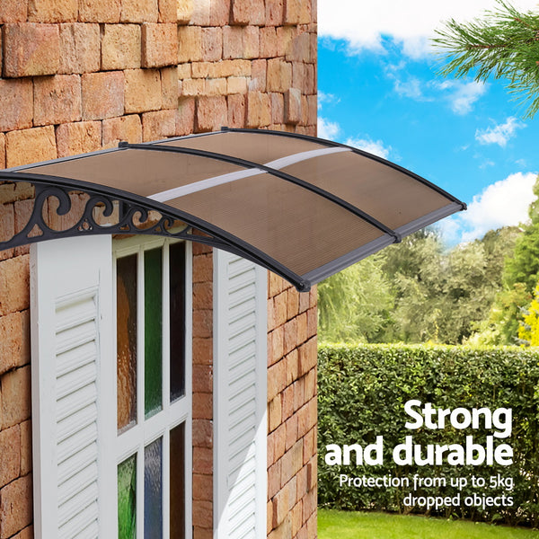 Instahut Window Door Awning 0.8mx2m Brown Awezingly