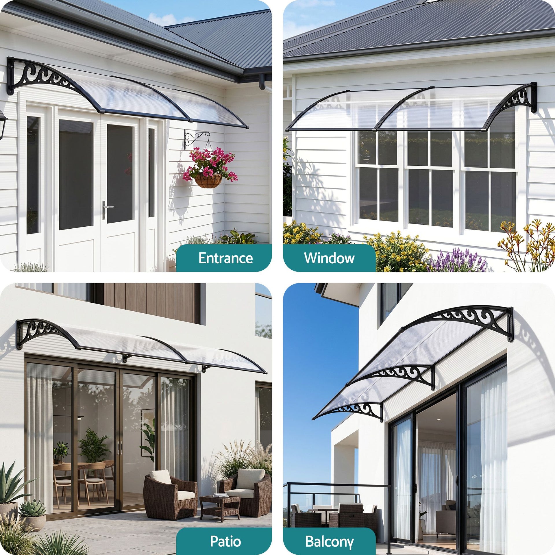 Instahut Window Door Awning 0.8mx2m Transparent instahut