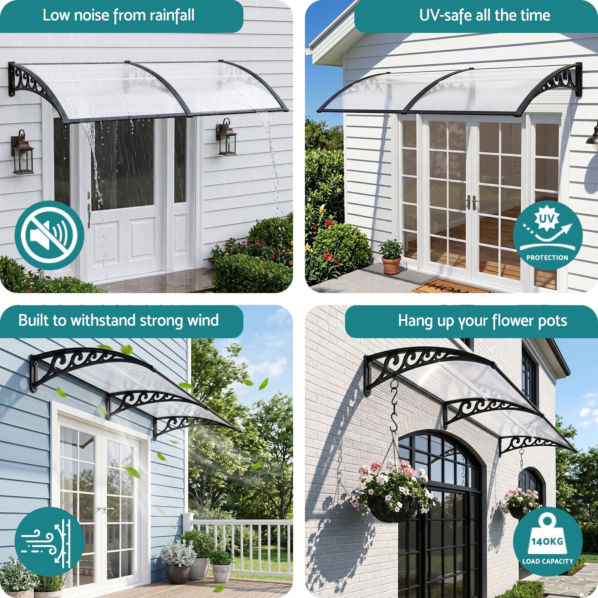 Instahut Window Door Awning 0.8mx2m Transparent instahut