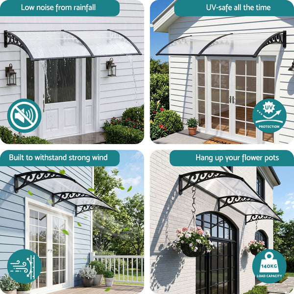Instahut Window Door Awning 0.8mx2m Transparent instahut
