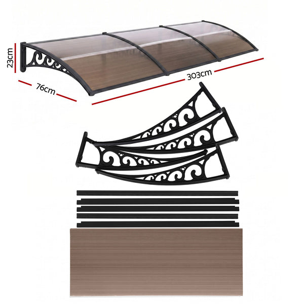 Instahut Window Door Awning 0.8mx3m Brown instahut