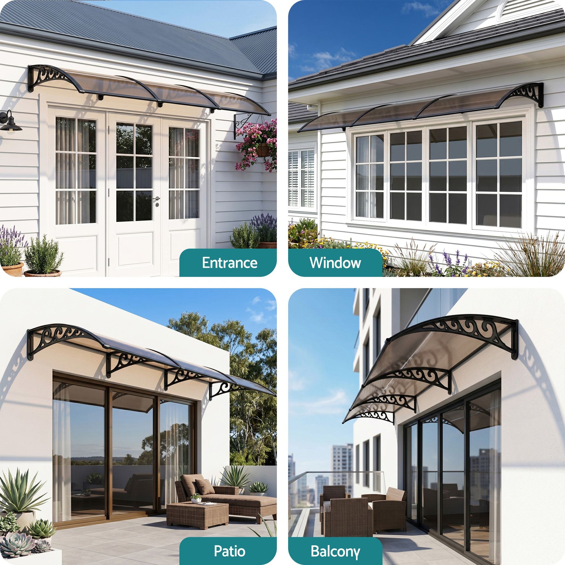 Instahut Window Door Awning 0.8mx3m Brown instahut