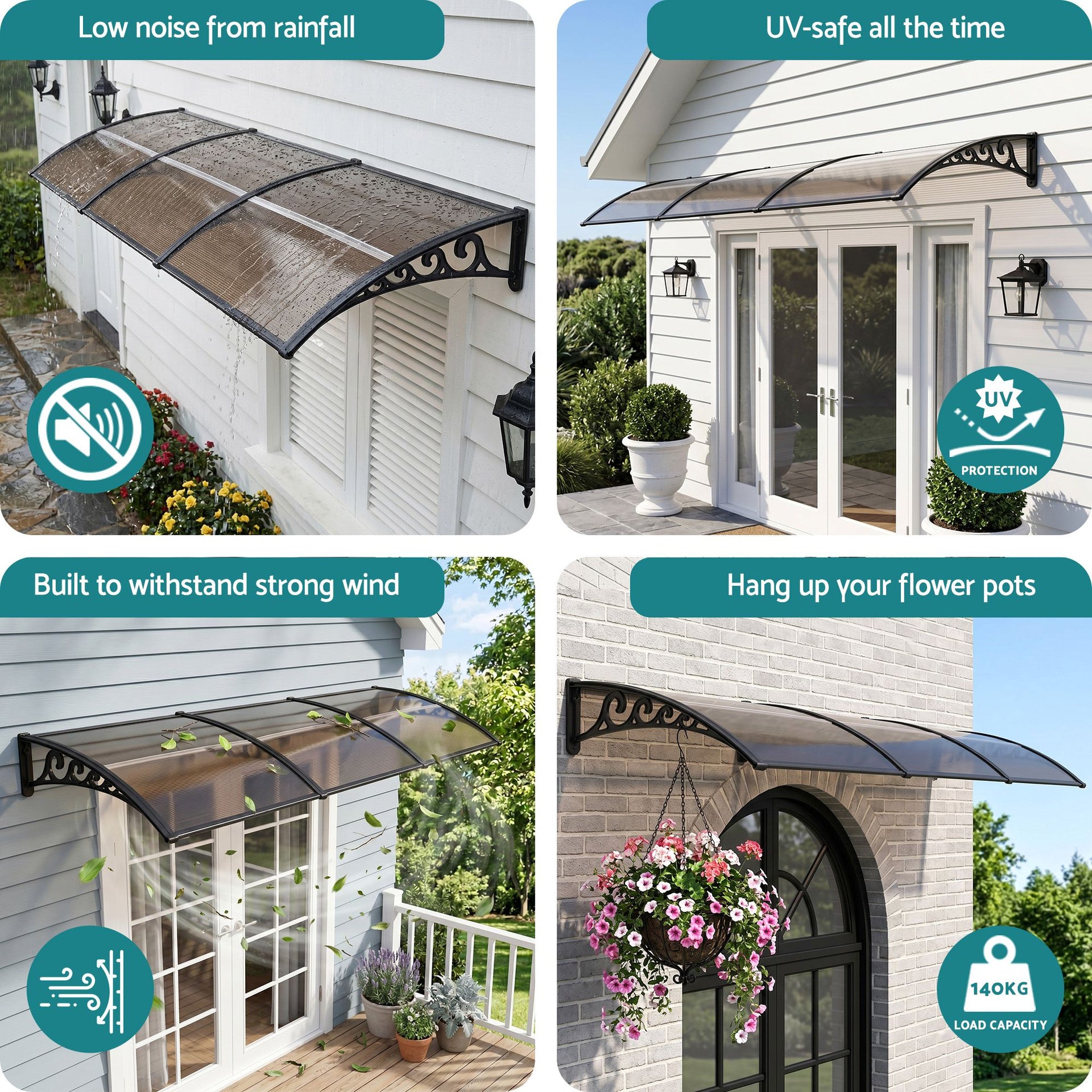 Instahut Window Door Awning 0.8mx3m Brown instahut