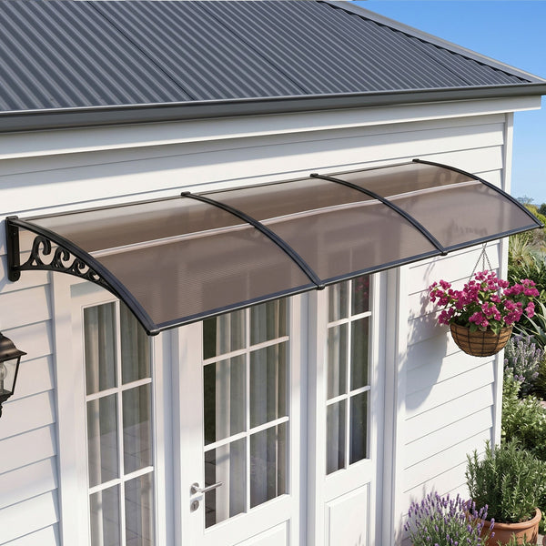 Instahut Window Door Awning 0.8mx3m Brown instahut