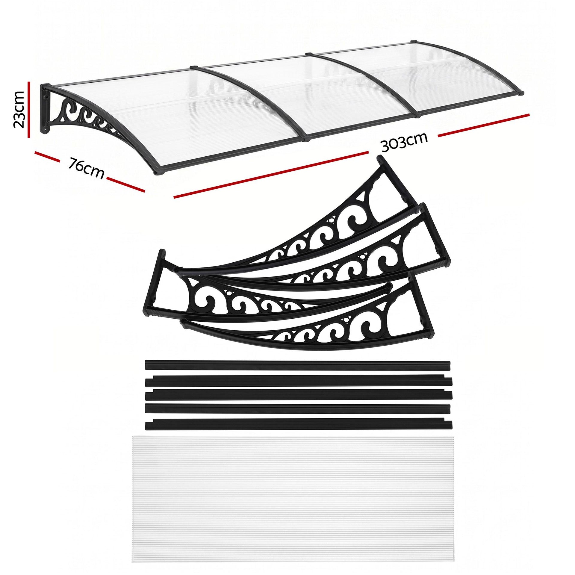 Instahut Window Door Awning 0.8mx3m Transparent instahut