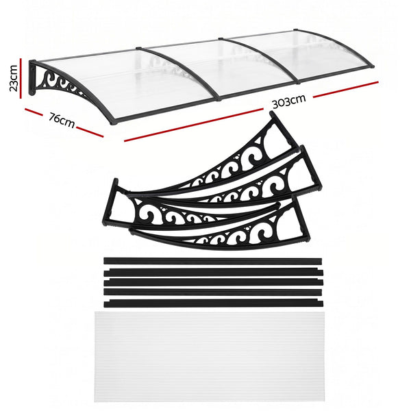 Instahut Window Door Awning 0.8mx3m Transparent instahut