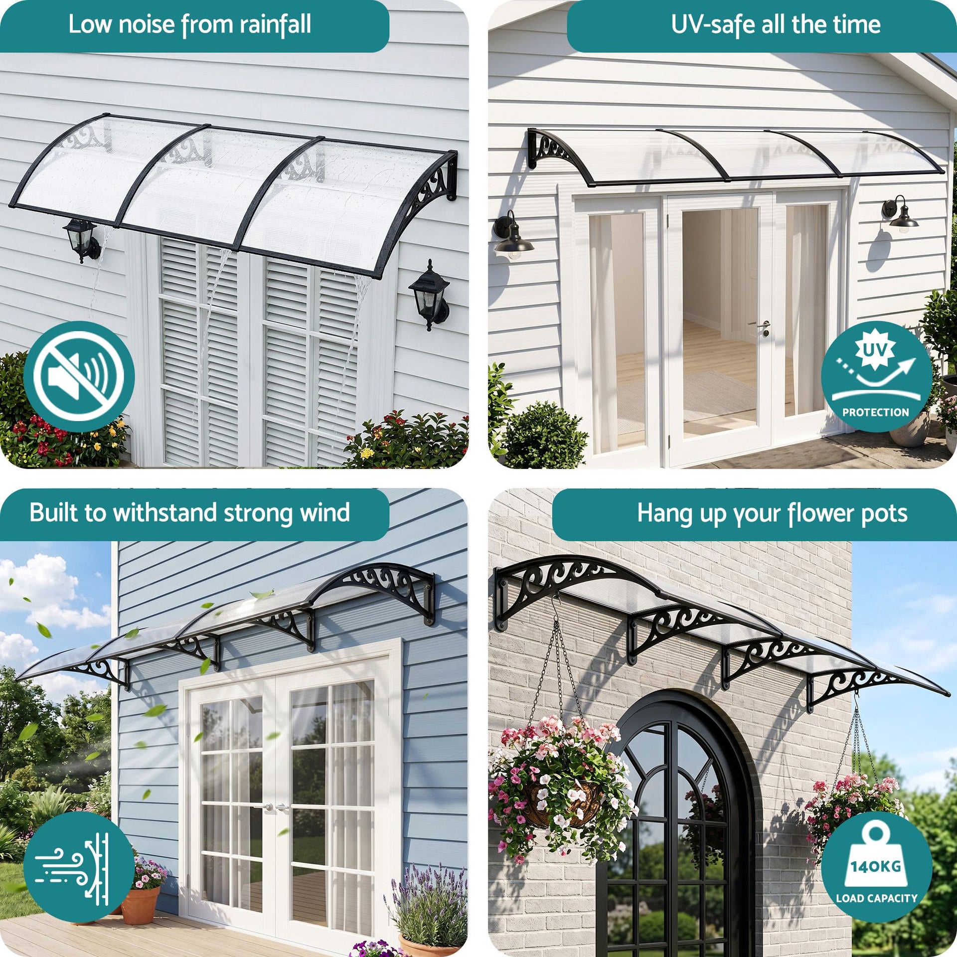 Instahut Window Door Awning 0.8mx3m Transparent instahut