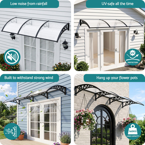Instahut Window Door Awning 0.8mx3m Transparent instahut