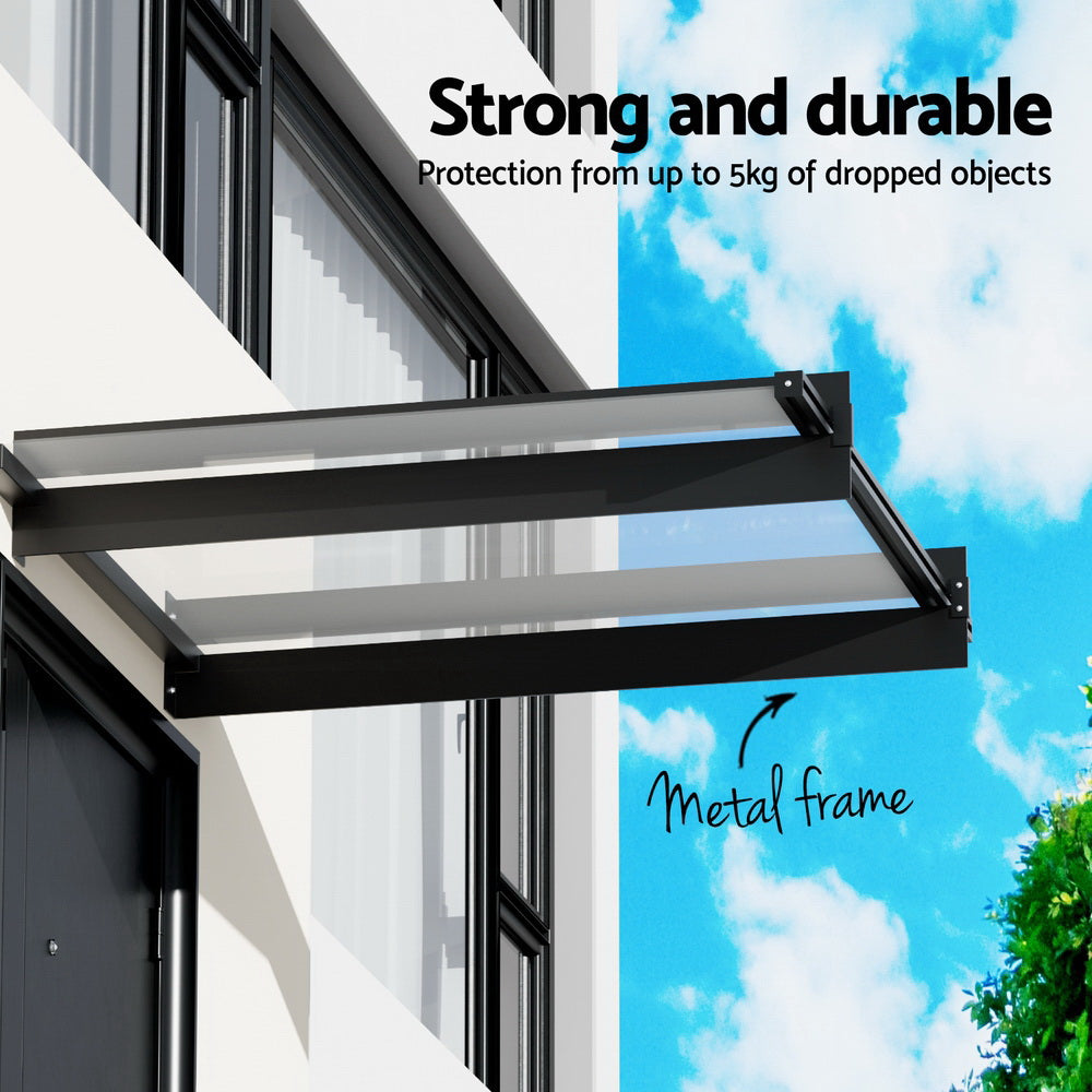 Instahut Window Door Awning Canopy 1mx1m Flat Transparent Sheet Metal Frame Awezingly
