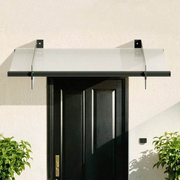Instahut Window Door Awning Canopy 1mx1m Flat Transparent Sheet Metal Frame Awezingly