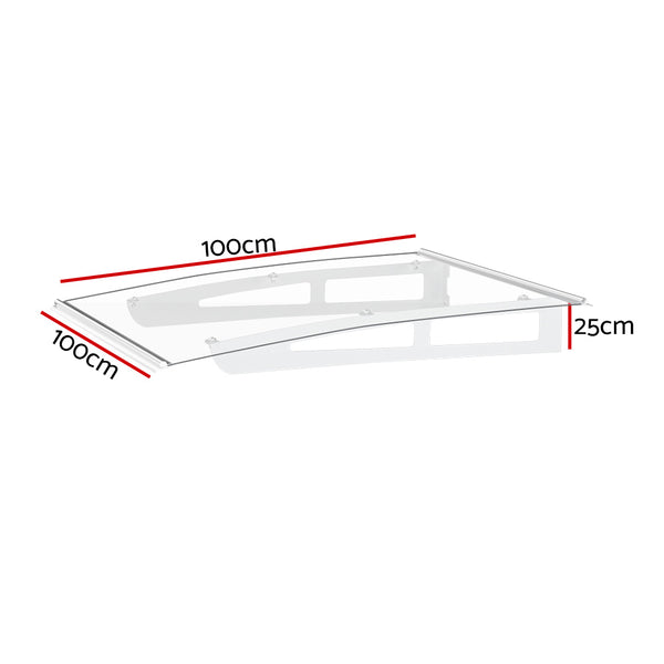 Instahut Window Door Awning Canopy 1mx1m Transparent Solid Sheet Aluminum Frame Awezingly