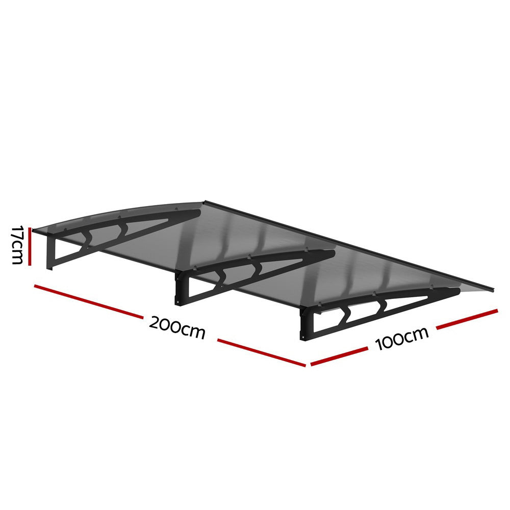 Instahut Window Door Awning Canopy 1mx2m Grey Solid Sheet Metal Frame Does not apply