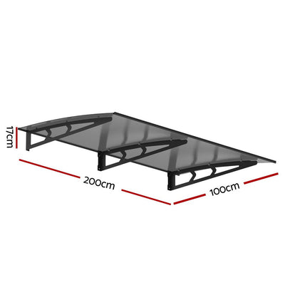 Instahut Window Door Awning Canopy 1mx2m Grey Solid Sheet Metal Frame