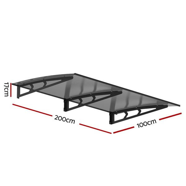 Instahut Window Door Awning Canopy 1mx2m Grey Solid Sheet Metal Frame Does not apply