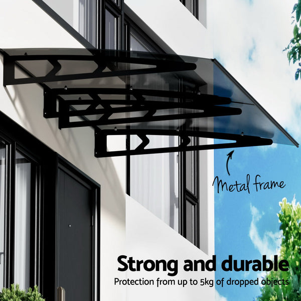 Instahut Window Door Awning Canopy 1mx2m Grey Solid Sheet Metal Frame Does not apply