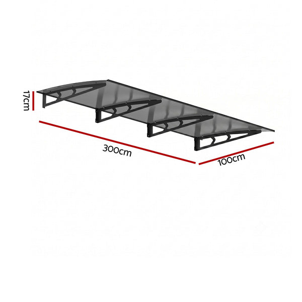Instahut Window Door Awning Canopy 1m x 3m Grey Solid Sheet Metal Frame instahut