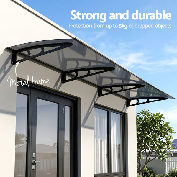 Instahut Window Door Awning Canopy 1m x 3m Grey Solid Sheet Metal Frame instahut