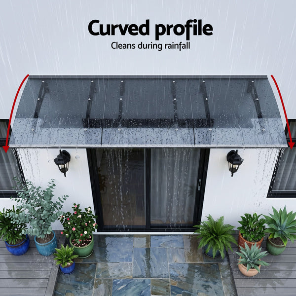Instahut Window Door Awning Canopy 1m x 3m Grey Solid Sheet Metal Frame instahut
