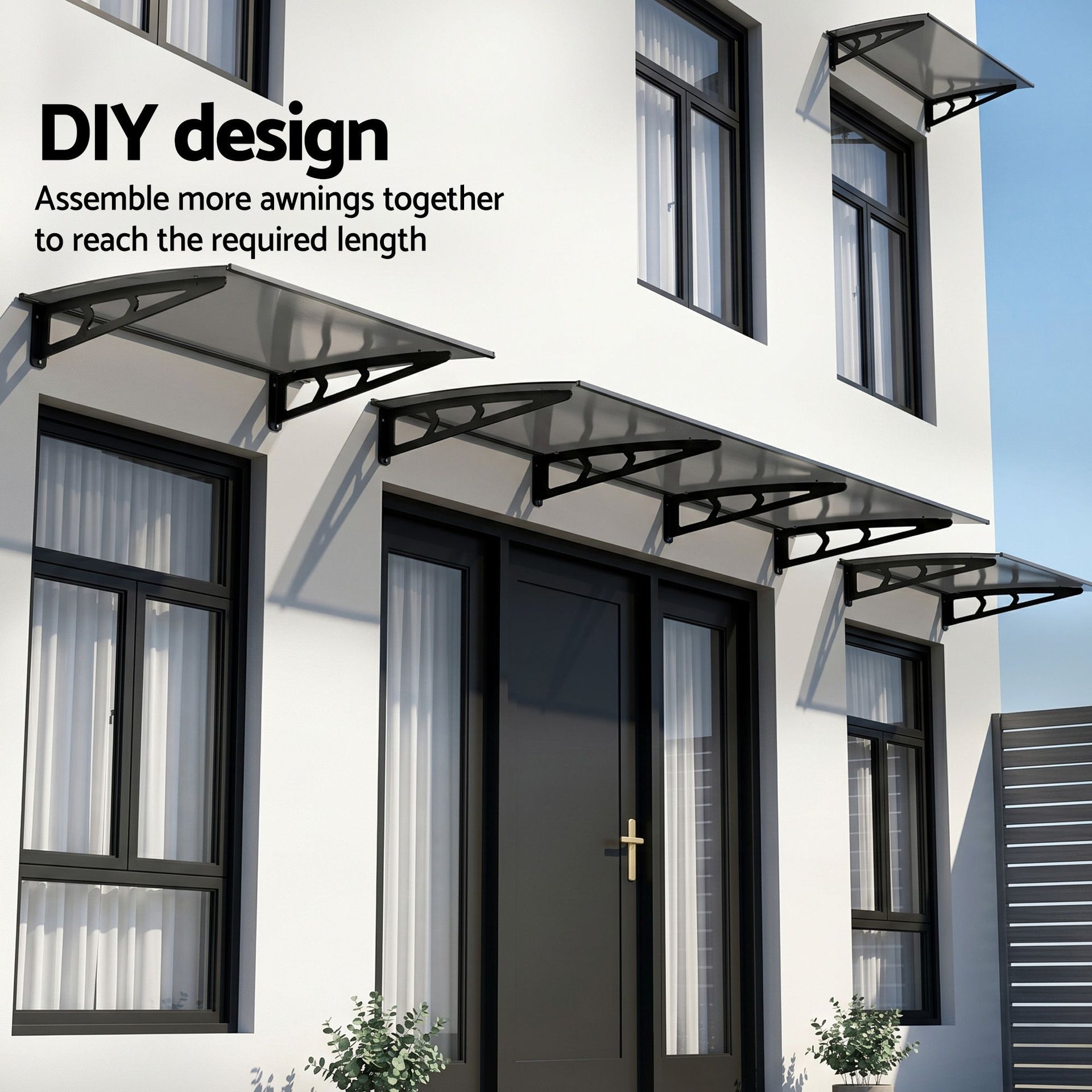 Instahut Window Door Awning Canopy 1m x 3m Grey Solid Sheet Metal Frame instahut