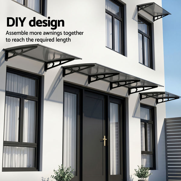 Instahut Window Door Awning Canopy 1m x 3m Grey Solid Sheet Metal Frame instahut