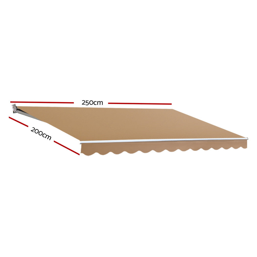 Instahut Retractable Folding Arm Awning Manual Sunshade 2.5Mx2M Beige Instahut