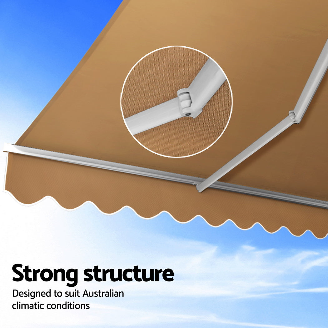 Instahut Retractable Folding Arm Awning Manual Sunshade 2.5Mx2M Beige Instahut