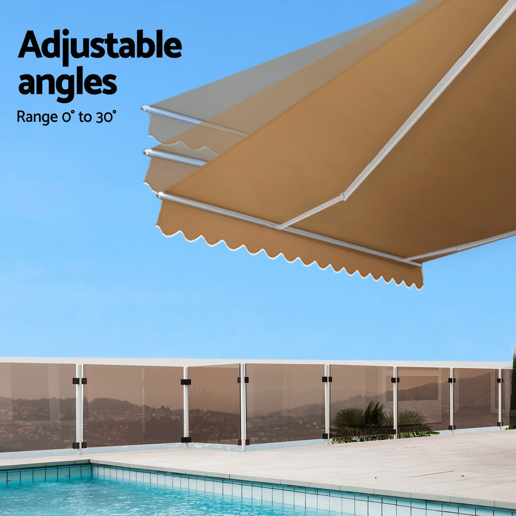 Instahut Retractable Folding Arm Awning Manual Sunshade 2.5Mx2M Beige Instahut