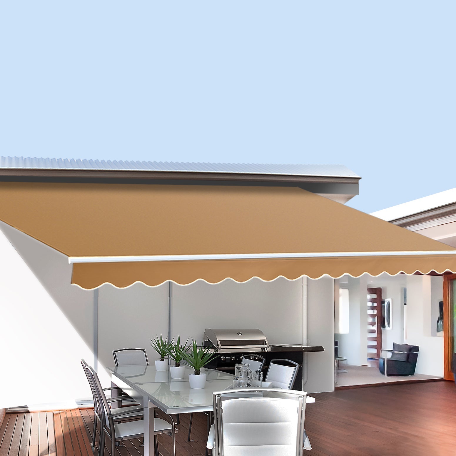 Instahut Retractable Folding Arm Awning Manual Sunshade 2.5Mx2M Beige Instahut
