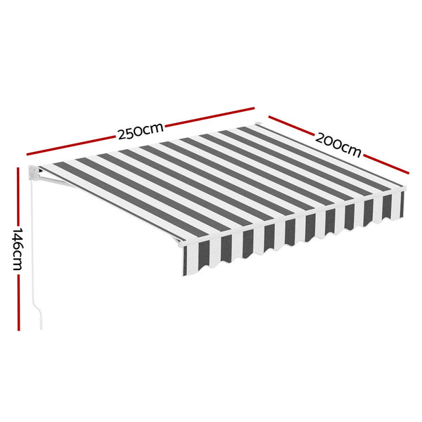 Instahut Retractable Folding Arm Awning Manual Sunshade 2.5Mx2M Grey White Awezingly
