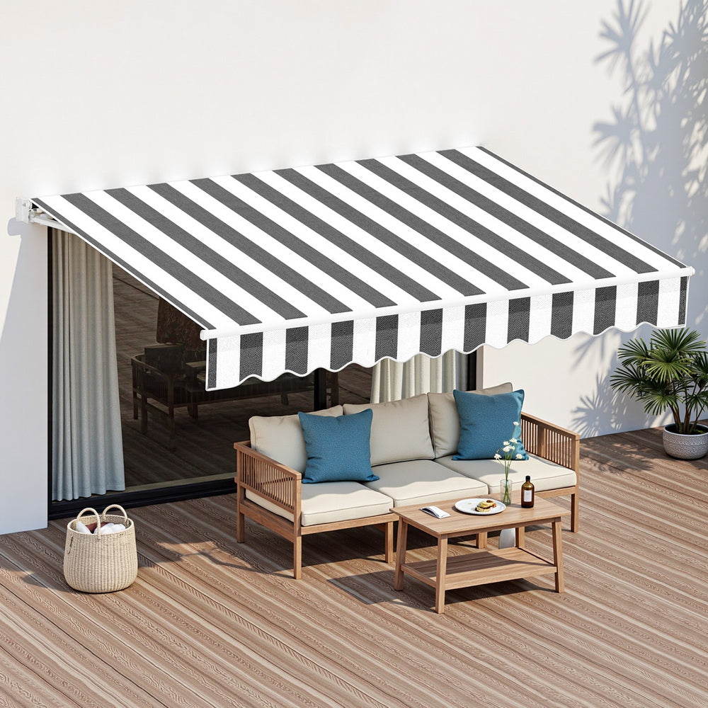 Instahut Retractable Folding Arm Awning Manual Sunshade 2.5Mx2M Grey White Awezingly