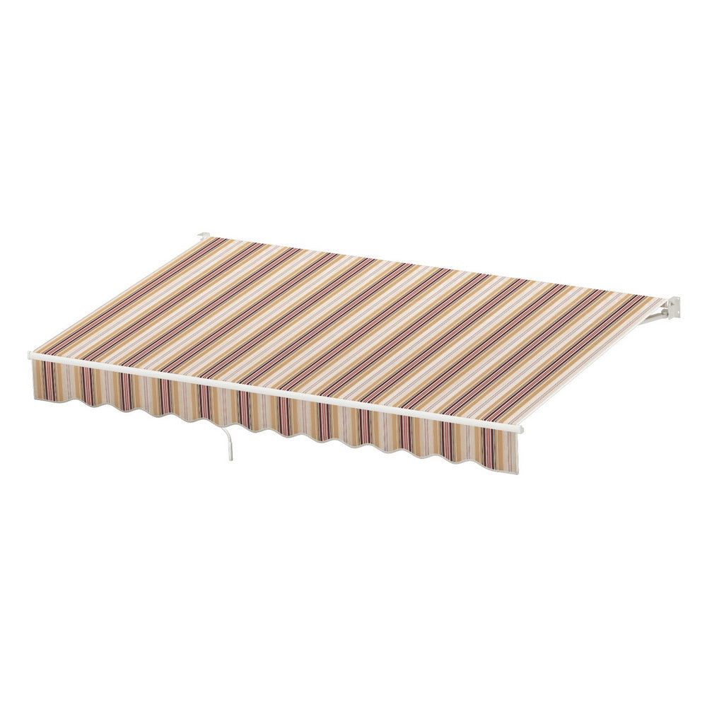 Instahut Retractable Folding Arm Awning Manual Sunshade 3Mx2.5M Beige Brown Awezingly