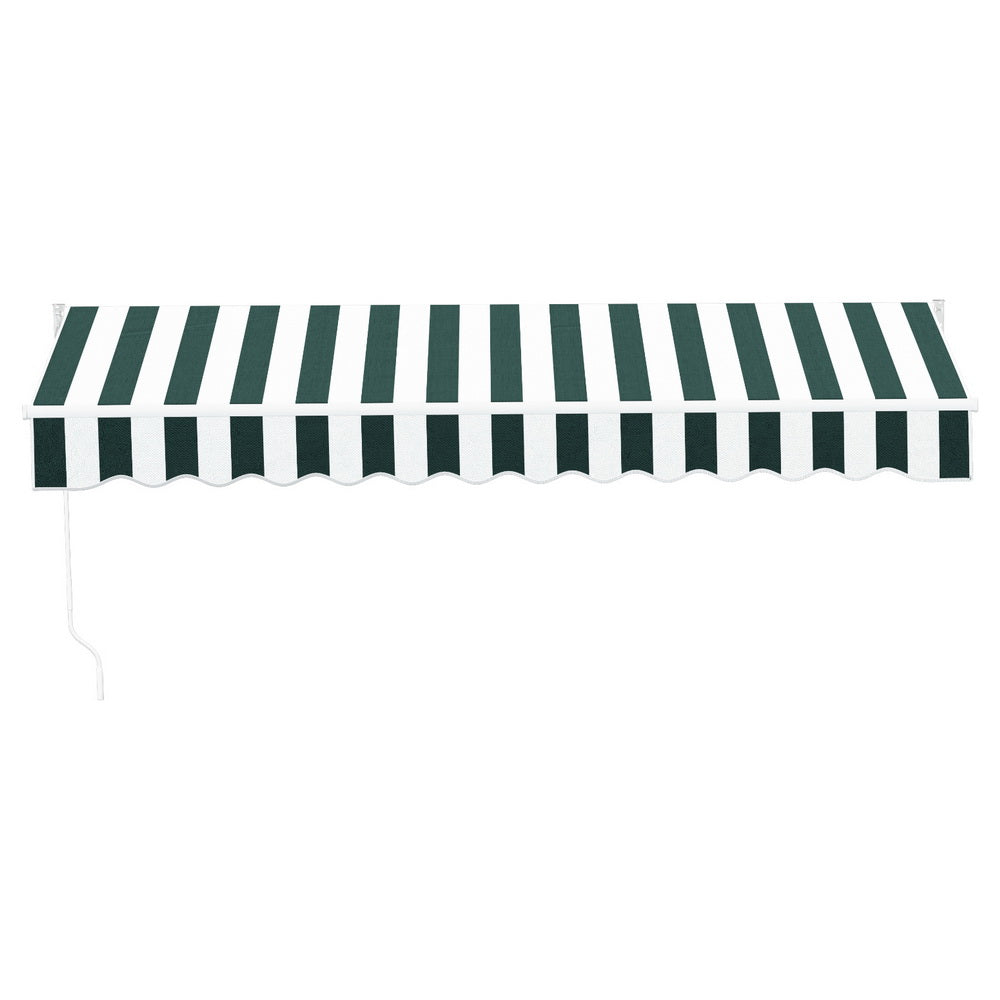 Instahut Retractable Folding Arm Awning Manual Sunshade 3Mx2.5M Green White Awezingly